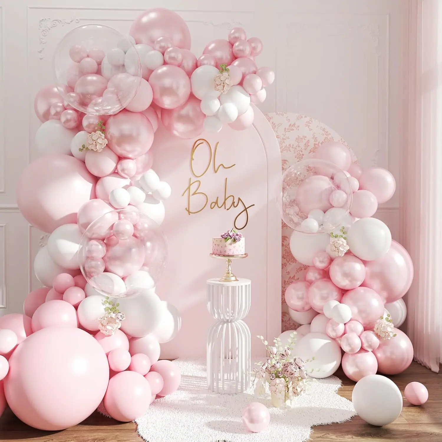 Blush Pink and White Balloon Arch rinkinys