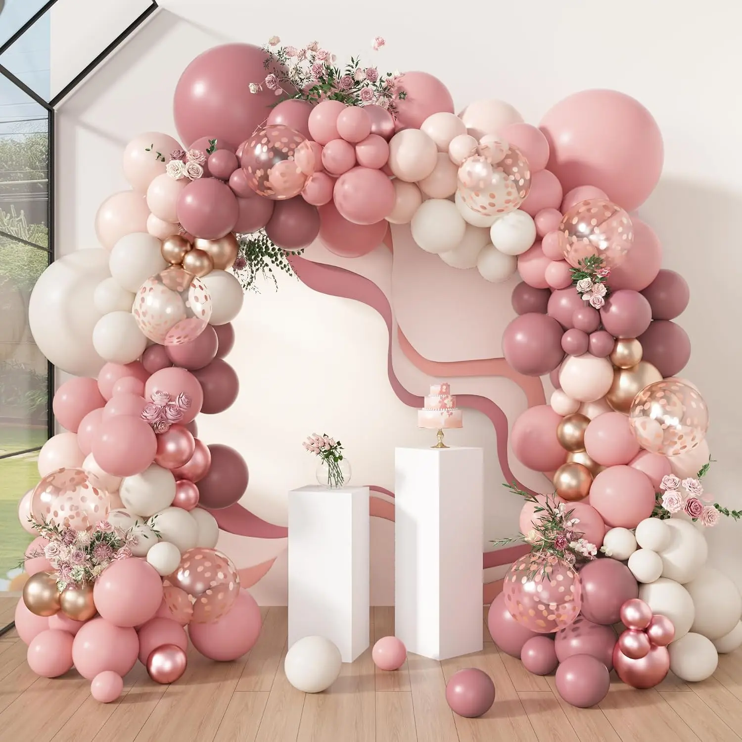 Dusty Rose Balloon Girland Arch rinkiniai