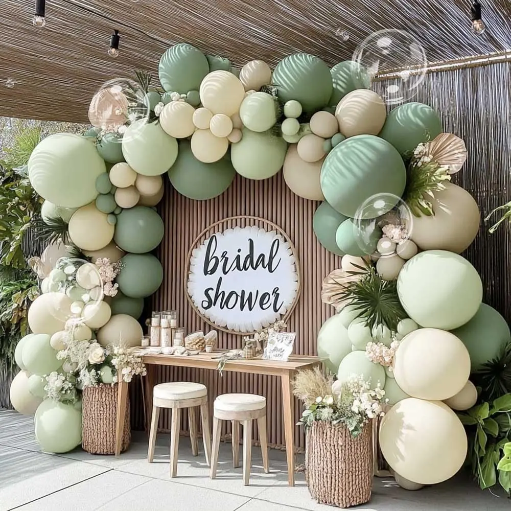sage green baby shower baliono arka