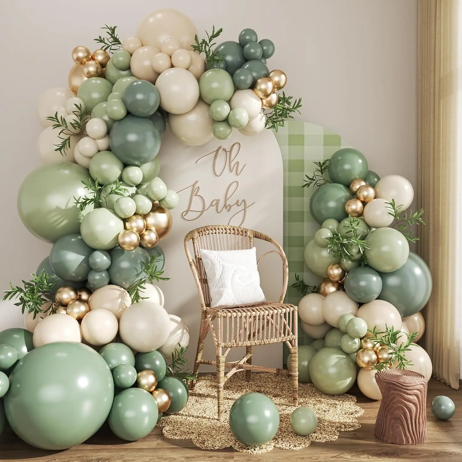 Sage Green Balloon Girland Arch rinkiniai