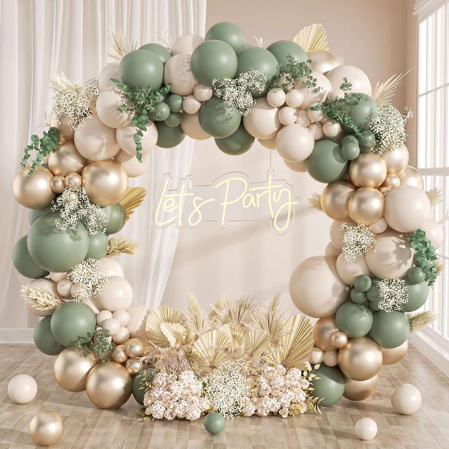 Sage Green Boho balionų girliandos arkos rinkinys
